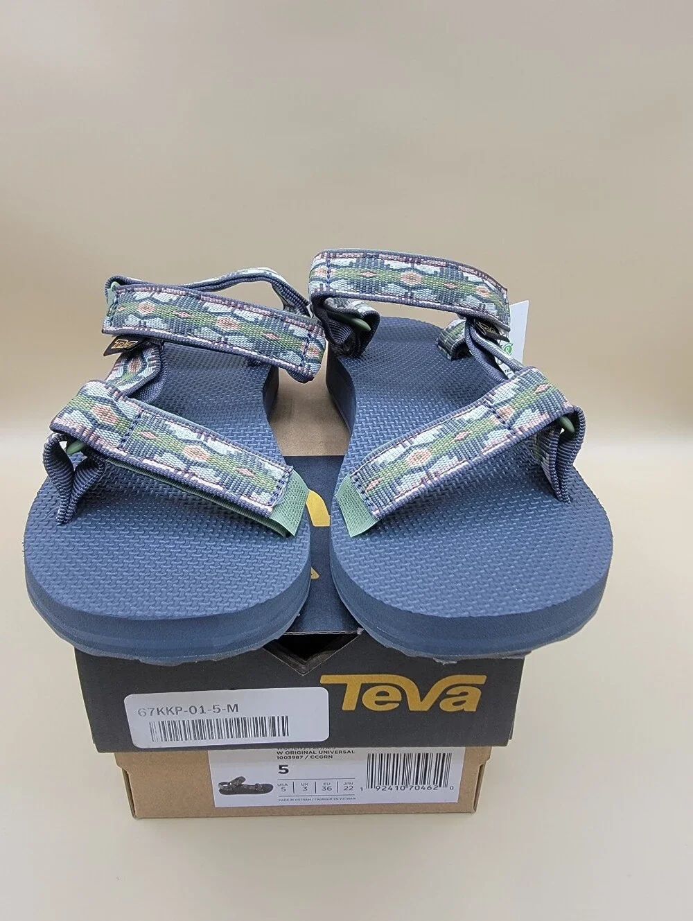 Teva Original Universal Women's Sandals Size 5 Green Gray Peach Strap New w/Box